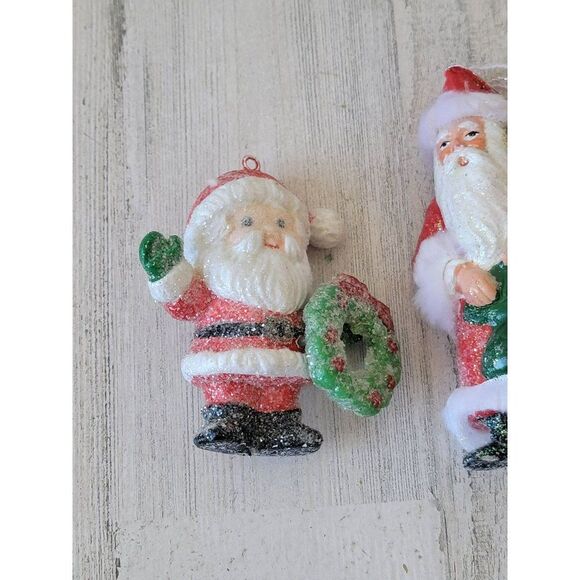 Vintage glitter Santa Claus set gift toy wreath ornament Xmas decor - Picture 2 of 10